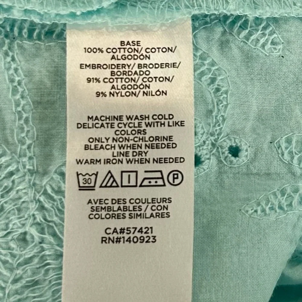 LOFT Light Aqua Blue Eyelet Embroidered Blouse Size M - Picture 9 of 11